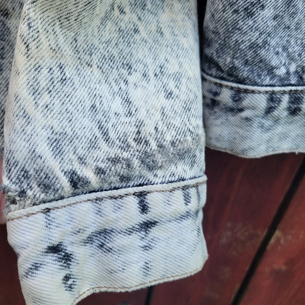 VTG Code Bleu Acid Wash Distressed Denim Trucker Jacket Men S Made in Japan 80s